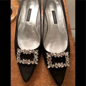 Caparros formal rhinestone kitten heel pumps.